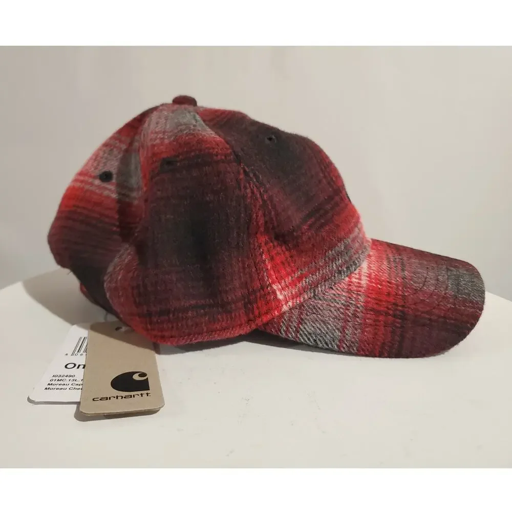 Carhartt NWT WIP Moreau Cap One Size Red Black Plaid Wool Blend Baseball Hat